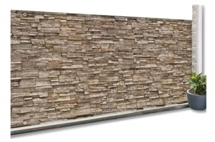 IDMarket - Sichtschutz, blickdicht, 2 x 10 m, Motiv Stein, braun, 160 g/m²