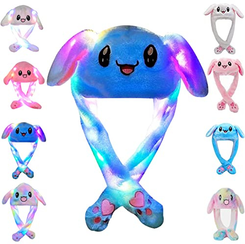 CICILIAYA Funny Plush Bunny Hat Ear Moving Jumping Rabbit Cute Animal Flap Cap Unisex for Women Girls Children Party Holiday Halloween Easter Christmas Birthday Dressup Cosplay Costume Gift (Blue 2)