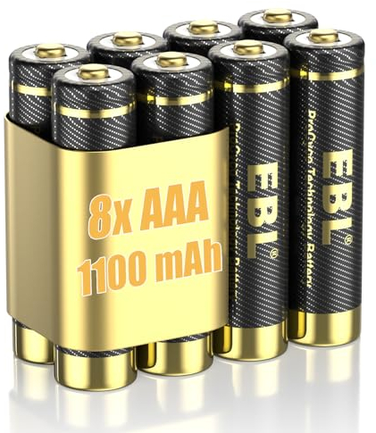 EBL AAA Akku Pro Version 8 Stück - wiederaufladbare AAA Batterien 1100mAh hohe Kapazität und Ladenzyklens