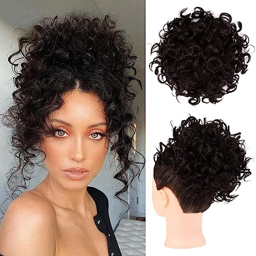RPEIXYA Haarteil Dutt Haar Bun mit Elastischer Kordelzug, Locken Dutt Haarteil Ponytail Chignon, Frauen Pferdeschwanz-Dutt Stylischer Gelockter Welle Dutt, Mädchen Pferdeschwanz (Bräunlich-schwarz)