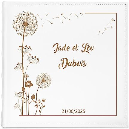 Maverton Album à 500 Photos avec couverture cadeau personnalisé pour couples - Livre Photo pour mariés - Albums photo pochette en cuir blanc - cadeau mariage - pour amis - souvenir - album famille