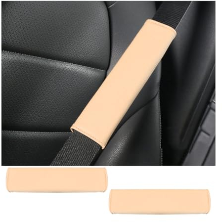 JNNJ 2 Stück Sicherheitsgurt Schulterpolster, Langlebige Lederpolster Gurtpolster Auto, Auto-Sicherheitsgurtbezüge Für Erwachsene, Kinder, Frauen Und Männer(Beige)