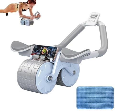Rodillo Abdominal con Rebote Automático. Rueda Abdominales con Soporte para Codos. Entrenamiento en Casa con Rodillera y Cronómetro Incluidos. Deporte para Principiantes en el Hogar.