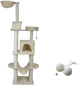 Rohrschneider Katzenbaum Travel XL mit Spielball und Hängematte - Stabiler Kratzbaum für große Katzen, Beige