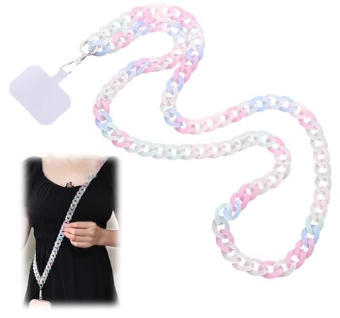 Wonvify Cordón para Teléfono Móvil, Conjunto de Cordón Universal para Teléfono con Parche, Cadena de Cordón Acrílico Larga de Color, Cadena Colgante para Joyería de Teléfonos Inteligentes, 120 CM