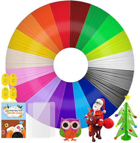 YlYADl Filamento Penna 3D PLA 1.75mm, 20 Colori 10M Ricariche Penna 3D Colorate con 42 Album di Modelli, Filamento per penna 3D,Fili Penna 3D PLA per Bambini, per la Stampa 3D Stampante