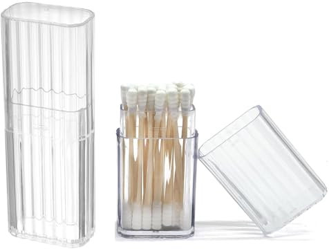 2Pcs Travel Cotton Bud Holder Transparent Portable Small Cotton Swab Holder Clear Plastic Cotton Bud Dispenser Box Cotton Bud Travel Case Cotton Swab Organizer Cotton Bud Storage Outdoor Daily Use