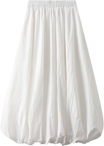 ThiCc falda larga Y2K de burbujas para mujer, faldas plisadas de cintura alta y acampanadas, elegantes faldas de globo con dobladillo y volantes