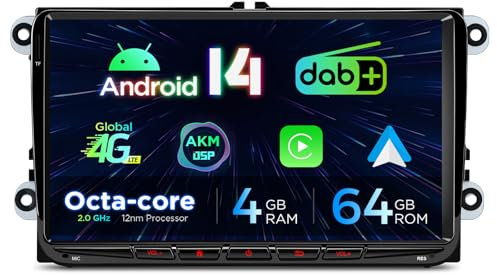 XTRONS 9 Android 14 DAB+ Car Stereo for VW Candy Golf Jetta Passat Touran Skoda Yeti Seat, Octa Core 4+64GB Radio Player 4G AKM DSP 2K CarAutoPlay Auto GPS Navigation Bluetooth New UI Cooling System