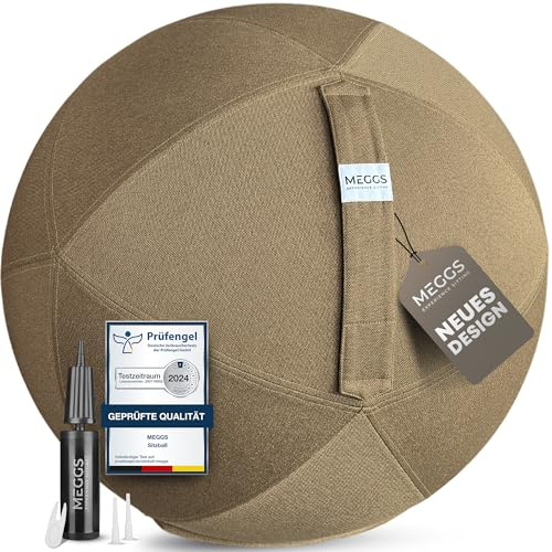 MEGGS® Sittboll i tyg 65 cm, ergonomiskt sittande på kontoret och hemma, [rullskydd och platssäkert], pezciboll, yogaboll, gymnastikboll för graviditet, tvättbart tygöverdrag, färg: röd