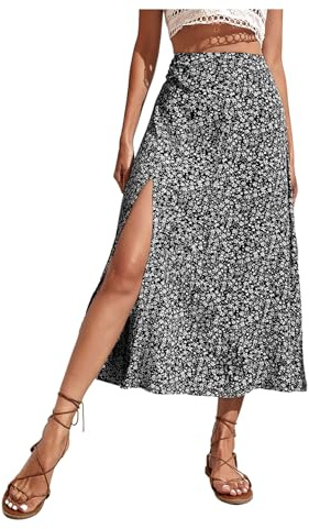 GORGLITTER Women's Boho Floral Midi Skirt Summer Beach Boho Floaty Skirts