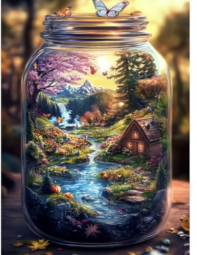 Yunlus Puzzle pour adultes 1000 pièces Impossible difficile difficile Puzzle pour adultes Un monde dans une bouteille Puzzle Rêve de la nature 1000 pièces 69,8 x 49,5 cm