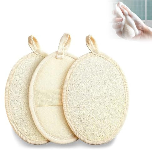 Hsyadazi 3 pezzi Luffa spugna esfoliante corpo scrub spugna naturale luffa per uomo e donna, spugna da doccia riutilizzabile per SPA, cucina e campeggio (beige)