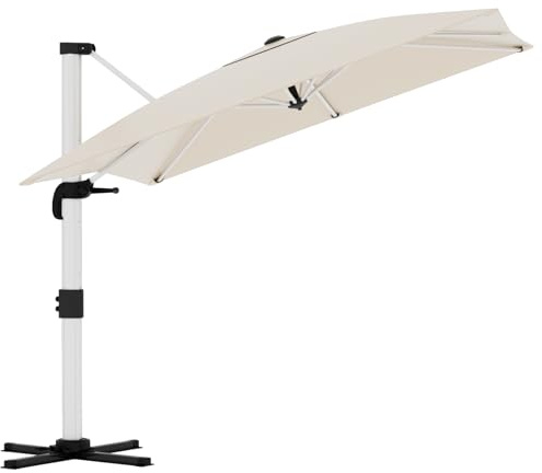 TRIUMPHKEY Sombrilla de balcón de aluminio con manivela Sombrilla de jardín con voladizo, impermeable, protección UV50+, gira 360°, beige, 300*300 cm