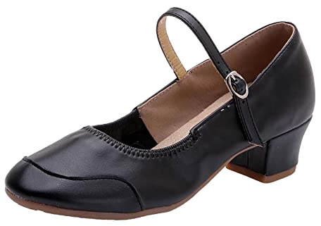 Ballerinas Damen Elegant Mit Absatz Mary Jane Halbschuhe Riemchen Balerinaschuhe Blockabsatz Tanzschuhe Slip-On Einzelneschuhe Runde Spitze Ballerina - Schuhe elegant sandal, Aaa Schwarz, 38 EU