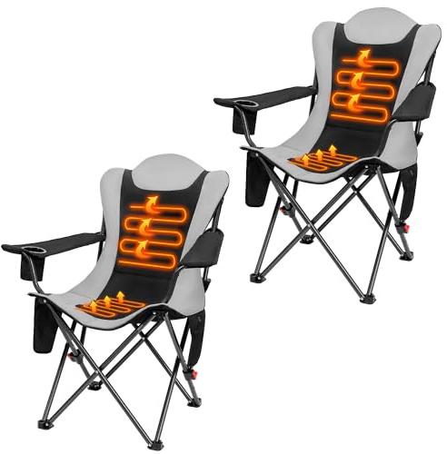 OUTSIDER Heated Folding Camping Chair Portable High Back Outdoor Chair with 3-Step Adjustment Luxury Padded Seat Heavy Duty Tubular Frame, Carry Bag for Camping Patio Fishing - Battery NOT Included