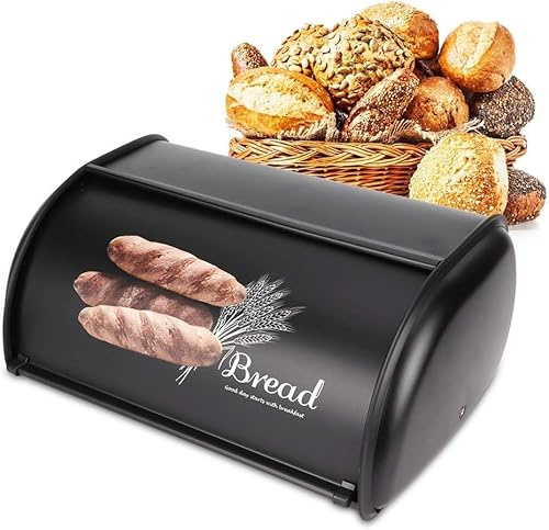 OFFAXE Black Bread Box, Capacity Stainless Steel Bread Storage Container, Metal Bread Box, Bread Storage Box Kitchen Storage Organizer
