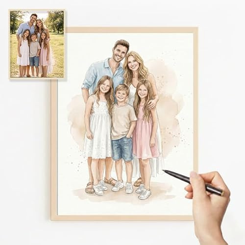 Transparent Gift Póster con Ilustración en Acuarela de Foto Personalizada. Cuadro y Decoración Personalizada para el Hogar. Regalo Personalizado para bodas, aniversarios, parejas y familias.