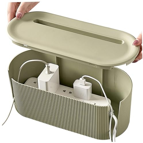 Kabelhanteringsbox med lock och spårsladdhanteringslåda med andningsbart hål halkfri kabelorganisatör för att dölja sladdar och grenuttag för hemmakontoret, skrivbord, TV-dator