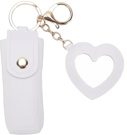 RASTKY Rouge à Lèvres Portable avec Miroir, Porte-Rouge à Lèvres en Cuir PU, Porte-clés de Voyage pour Femmes, à de Voyage, Manchon de à (White)