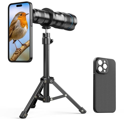 APEXEL Bärbart teleobjektiv med inbyggt fodral för iPhone 15 Pro – 36x objektiv med stativfäste