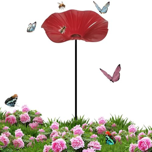 Vaschetta Uccellis Fiores, 14X65CM Novità Abbeveratoio Bee Fiores per Giardino, Vasca Uccellis Metallo Fiori Realizzata Mano per Giardino, Paletto Mangiatoia Bird Resistente Intemperie
