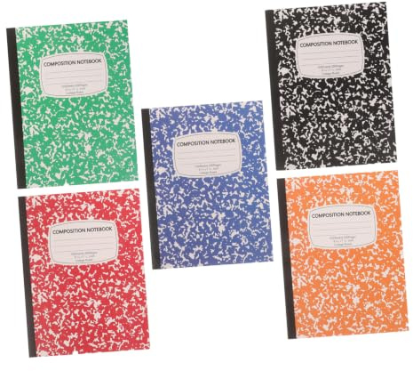 FUNOMOCYA 5-Pack Bredlinjerad Skrivbok med Avdelade Tjock Anteckningsbok för Dagligt Skrivande och Affärsdokumentation Flexibel Användning för Lärare och Studenter Elegant Marmorutseende