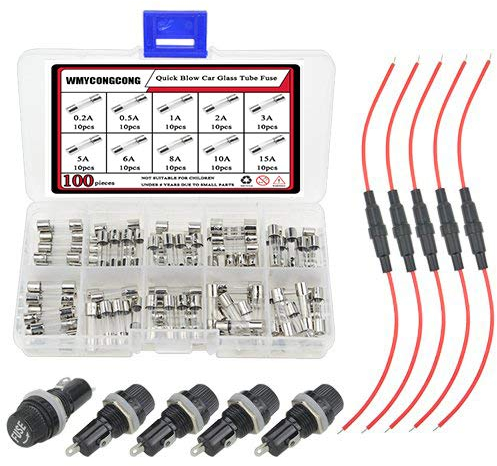 WMYCONGCONG 5 PCS 5x20mm Sicherungshalter Inline-Schraubentyp + 100 PCS Sortiment an Schnellblassicherungen + 5 PCS 5x20mm Sicherungshalter für Schalttafelmontage