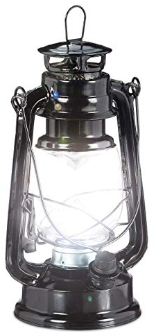 Relaxdays Sturmlaterne LED, Retro Sturmlampe als Fensterdeko oder elektrische Gartenlaterne, batteriebetrieben, schwarz, 24 x 15 x 11.5 cm