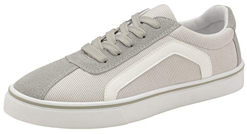 Womens Ladies Canvas Trainers Lace Up Pumps Casual Plimsolls Memory Foam Fashion Skater Shoes Sneakers (5 UK, Grey Stripe)