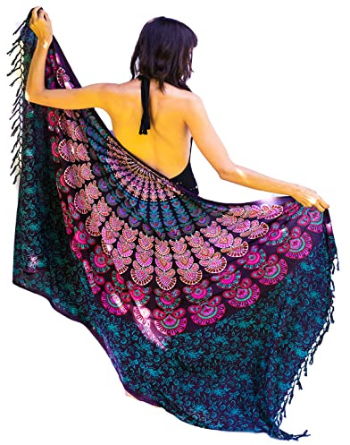 Pareo Mare Donna Lungo Grande Lungo Frangia Viola Telo Sarong Xxl Bohemian Copricostume Da Spiaggia Bikibi Cover Up Gonna Decorazione Murale Arazzo Da Parete 180X120Cm Rayon Fatto In India