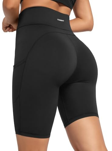 CAMBIVO Cycling Shorts Women, Running Shorts, Tummy Control Sports Shorts with Pockets, High Waist Womens Shorts for Yoga, Gym