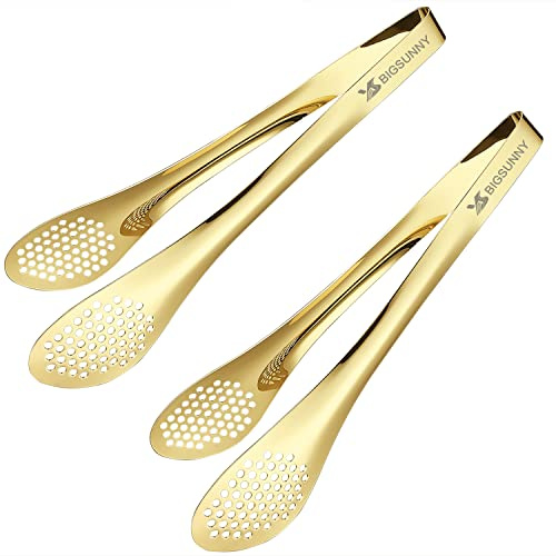 MSY BIGSUNNY Set di 2 Pinze da buffet in acciaio inox, resistenti, per cucinare e servire (Oro, 28 CM)