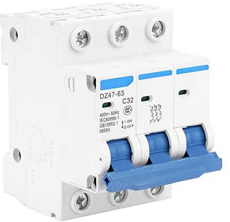 Honiwu Leckage-Leistungsschalter, AC Leitungsschutzschalter, DZ47‑63 3P 32A 400V Stromschutzschalter, AC Sicherungsautomat, Luftschalter Leistungsschalter Schutz vor Kurzschluss bei Überstrom