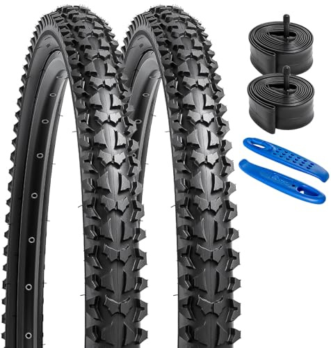 YunSCM 2Pcs Foldable 26 inch Bike Tyres 26x1.95 Tires 53-559 and 2PCS 26 Bikes Tubes AV32mm Schrader Valve, Compatible with 26x1.90 26x 1.95 26x2.0 Road/MTB Bicycle Tyre