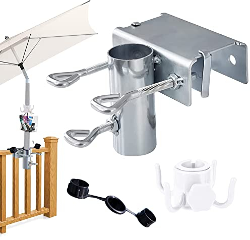 YeahBoom Sonnenschirmhalter aus Metall,Tischklammer für Gartenschirme mit Haken,Schirmständer für Terrasse oder Tisch,Schirmständer Sonnenschirmhalter für Garten Terrasse Balkon Geländer