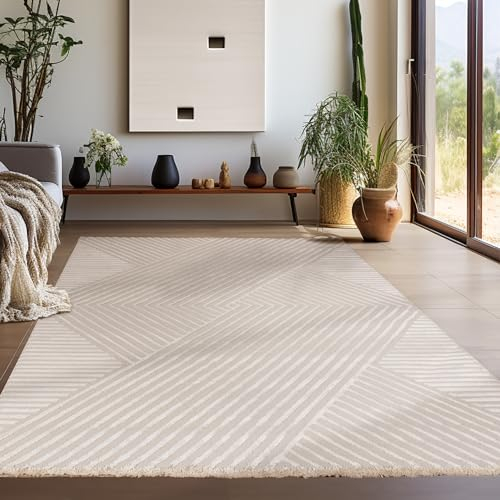Teppium Kurzflor Teppich Läufer Flur 80 x 250 cm Beige - 3D Boho Teppich Waschbar, Skandinavisches Stil, Geometrisch und Weich - Ideal als Bettvorleger im Schlafzimmer, Küchenläufer, Wohnzimmerteppich