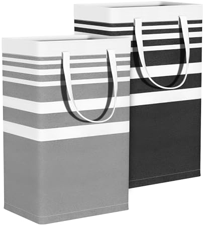 AUSYIWI 2 Pezzi Cesto Portabiancheria Sporca, 75L Cesto Biancheria Sporca Verticale, Porta Biancheria Pieghevole, Manico Doppio, per Lavanderia Camera da Letto Bagno