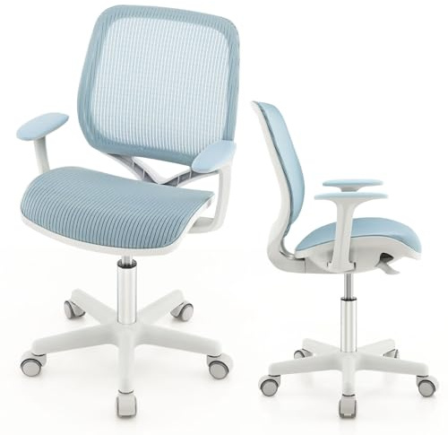 COSTWAY Silla de Escritorio para Niños, Silla Infantil Giratoria para Computadora con Altura Ajustable, Ruedas con Freno, Reposabrazos Lisos, Silla Ergonómica de Estudio para Niño (Azul)