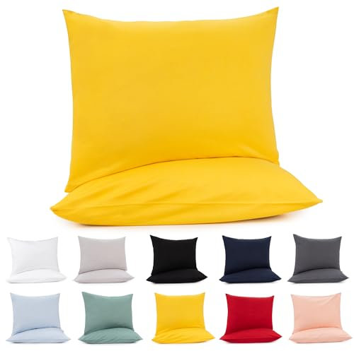 Lotusein Kissenbezug 40x60 cm (2er Set) - Gelb - 100% Jersey Baumwolle 175 g/qm Kissenbezüge - Kissenhülle für Kissen mit Reißverschluss - Oeko-Tex Zertifiziert