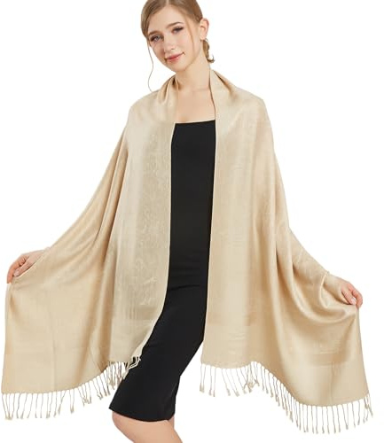 vimate Champagne Pashmina Shawl Wrap-Classic Paisley Pattern Pashminas Scarfs for Women Evening Dresses with Fringes(UK-Style 1-Champagne)