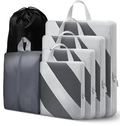 Besttravel Organizador Maleta Compresion 6 set Impermeable Packing Cubes, Escalable Bolsas Compresion Viaje For Travel Essentials,Gris