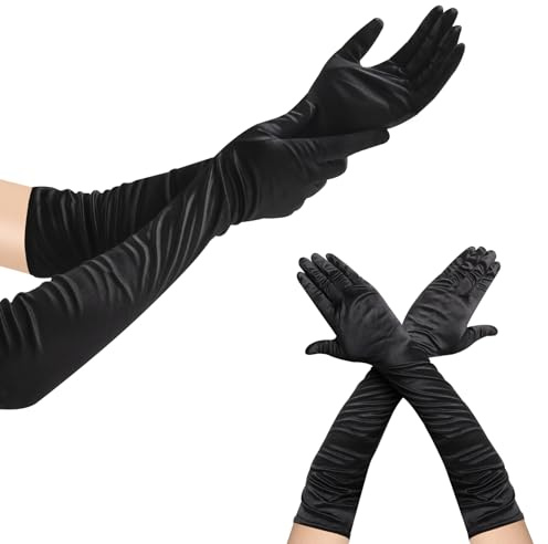 ztowoto Eleganta svarta långa handskar satinhandskar – finger långa handskar för kvinnor, stretchiga operahandskar 1920-talsstil, aftonhandskar för fest dans bröllop bal (58 cm/23 tum), Svart, en