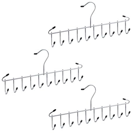 Relaxdays Gruccia Multipla, Set 3 Appendini Porta Cinture, Salvaspazio, Portacravatte a 12 Ganci, da Armadio, Argentato, Ferro