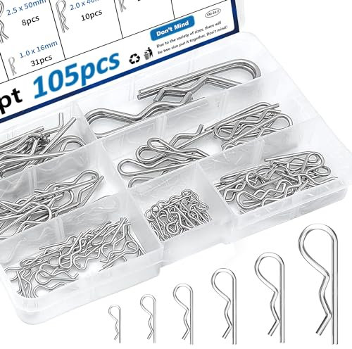 mxuteuk 105 Stück Splint 7-Größen 304 Edelstahl Splinte Hitch Pin Clip Traktor Splint für Hitch Pin Lock System, Lastwagen verwendet