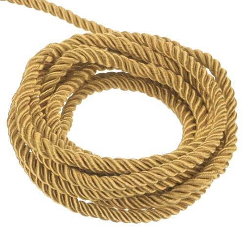 QUARKZMAN 3mm Cuerda Trenzada de Poliéster, 5m Largo Cordón Trenzado Decorativo de Poliéster 3 Capas Brillante para Manualidades DIY Bolsa de Regalo Cortinas Hogar Decoración, Dorado Oscuro
