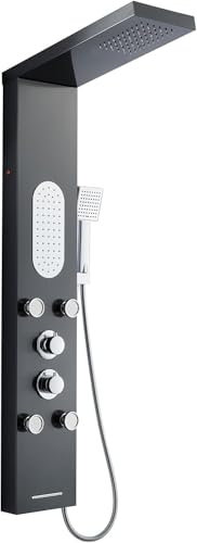 LLFFSSDG Columna de Ducha Negra para Spa en Casa, Panel de Ducha con Pantalla LCD y 5 Funciones de Hidromasaje, Sistema de Lujo en Acero Inoxidable