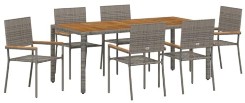 vidaXL Juego de Comedor de Jardín de 7 Piezas Muebles de Exterior Gris de Ratán Sintético, Mesa y Sillas Compactas para Balcón, con Cojines Resistentes a los Rayos UV, Asientos para Patio, Terraza,