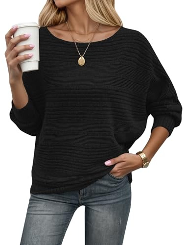 WNEEDU Pull Femme Chic et Elegant Fin Automne Hiver Manches Chauve Souris