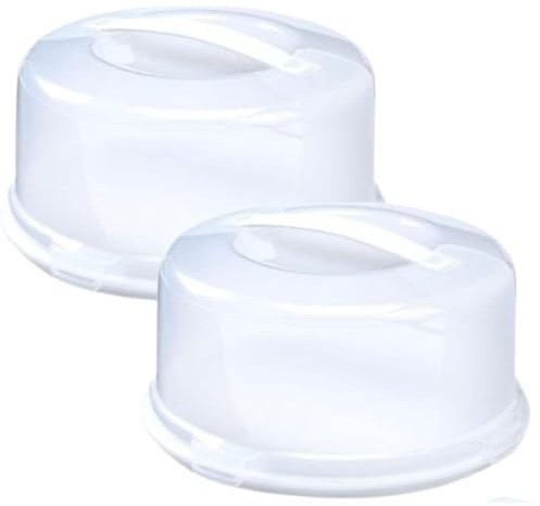 Large Round Cake Storage Container Box | Reusable Flip-Base Carrier Box for Serving | Airtight Dome Lid | Lightweight, Durable & Reusable Cake Box for Transport & Serving (Pack of 2)